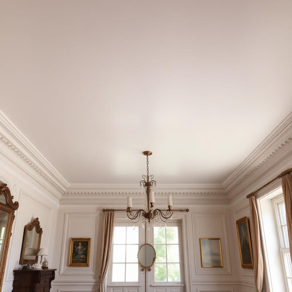 Restored plaster ceiling with crisp crown molding in an elegant room